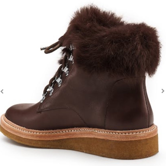 NWT Botkier Mocha Winter Combat Genuine Leather & Fur Lace Up Boots - Sise 7.5 - Picture 4 of 12